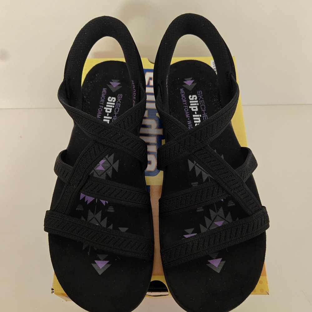 Skechers Sz 11w Black Reggae Slim Daily Vibe Hands Free Slip=In Vegan Sandal NEW